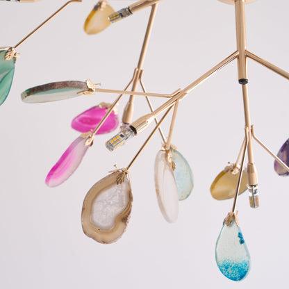 Agate Flake Chandelier | Natural Agate & Metal | Gold Finish