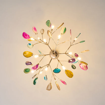 Agate Flake Chandelier | Natural Agate & Metal | Gold Finish