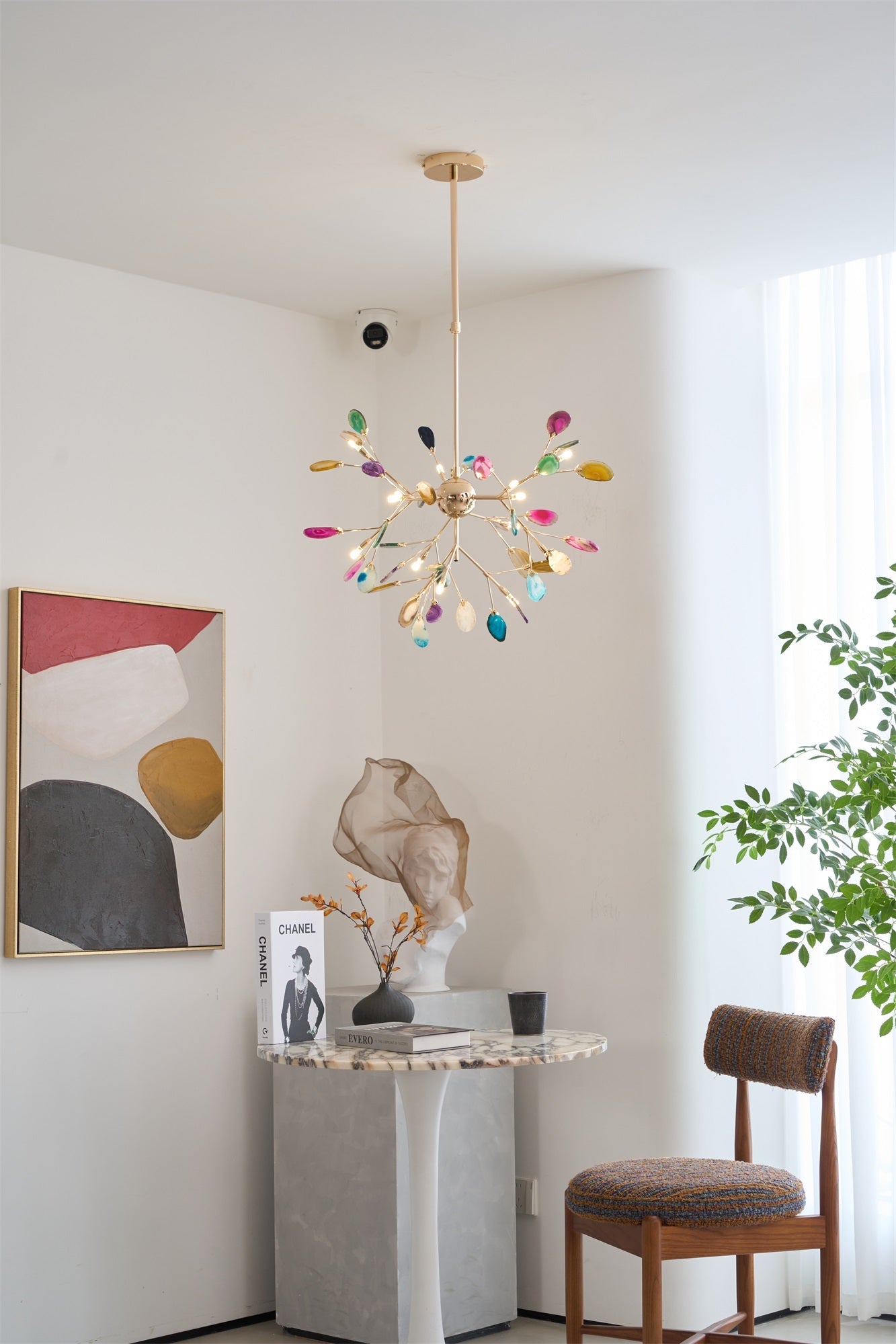 Agate Flake Chandelier | Natural Agate & Metal | Gold Finish