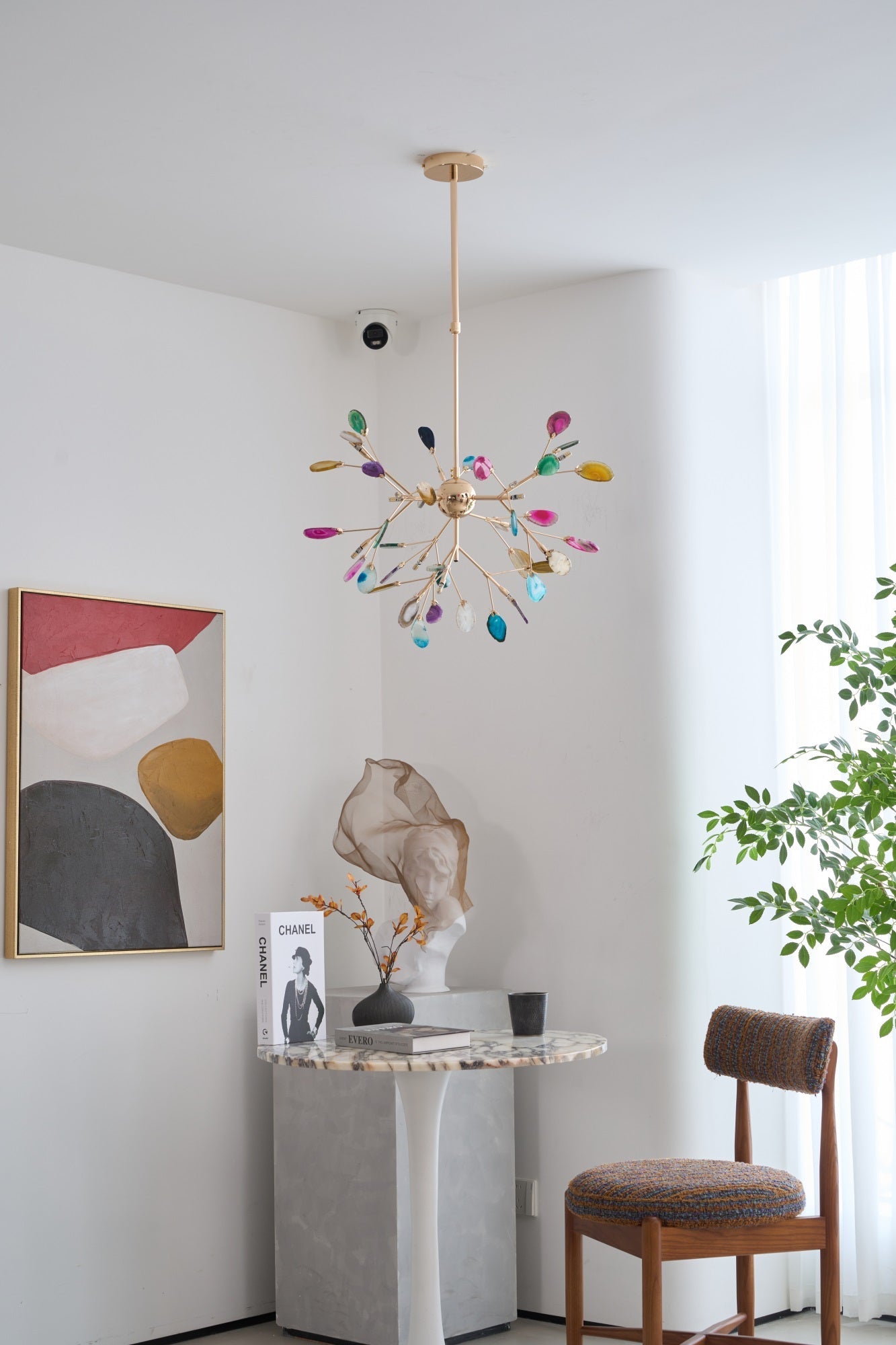 Agate Flake Chandelier | Natural Agate & Metal | Gold Finish