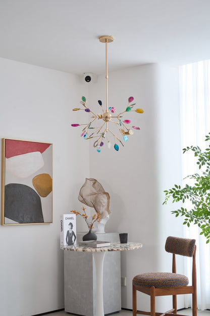 Agate Flake Chandelier | Natural Agate & Metal | Gold Finish