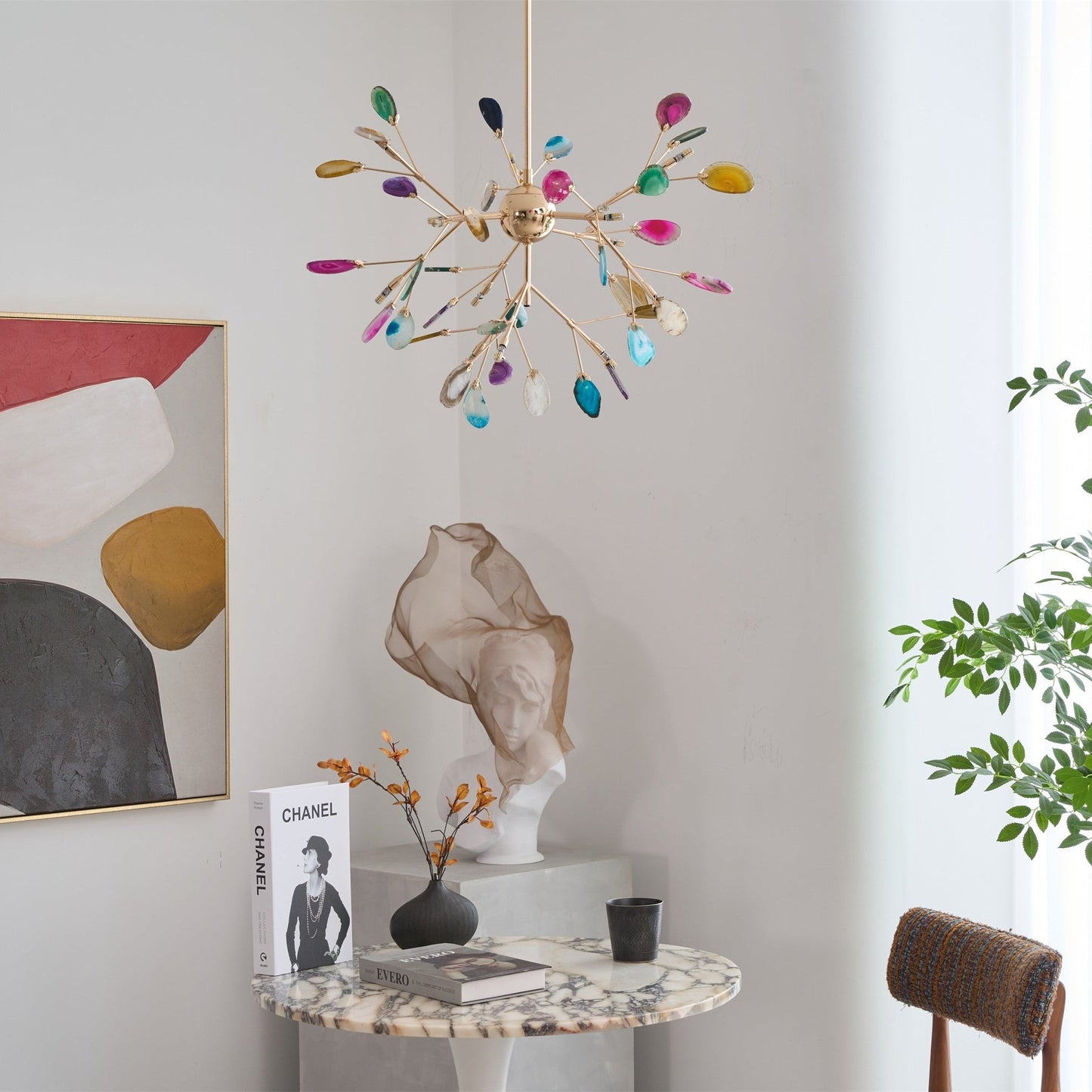 Agate Flake Chandelier | Natural Agate & Metal | Gold Finish