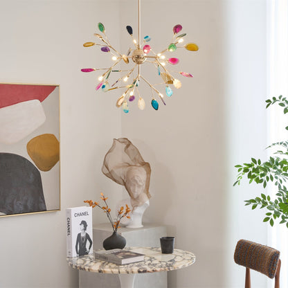 Agate Flake Chandelier | Natural Agate & Metal | Gold Finish