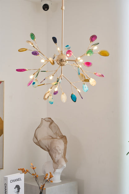 Agate Flake Chandelier | Natural Agate & Metal | Gold Finish