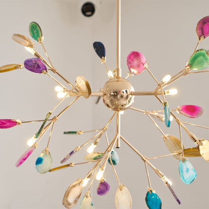 Agate Flake Chandelier | Natural Agate & Metal | Gold Finish