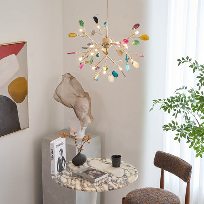 Agate Flake Chandelier | Natural Agate & Metal | Gold Finish