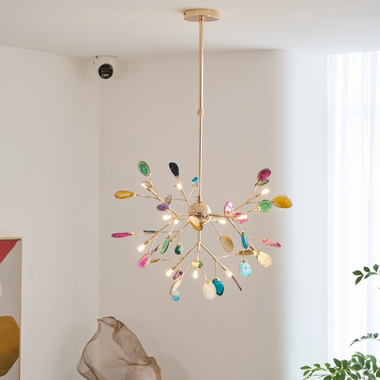 Agate Flake Chandelier | Natural Agate & Metal | Gold Finish