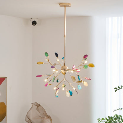 Agate Flake Chandelier | Natural Agate & Metal | Gold Finish