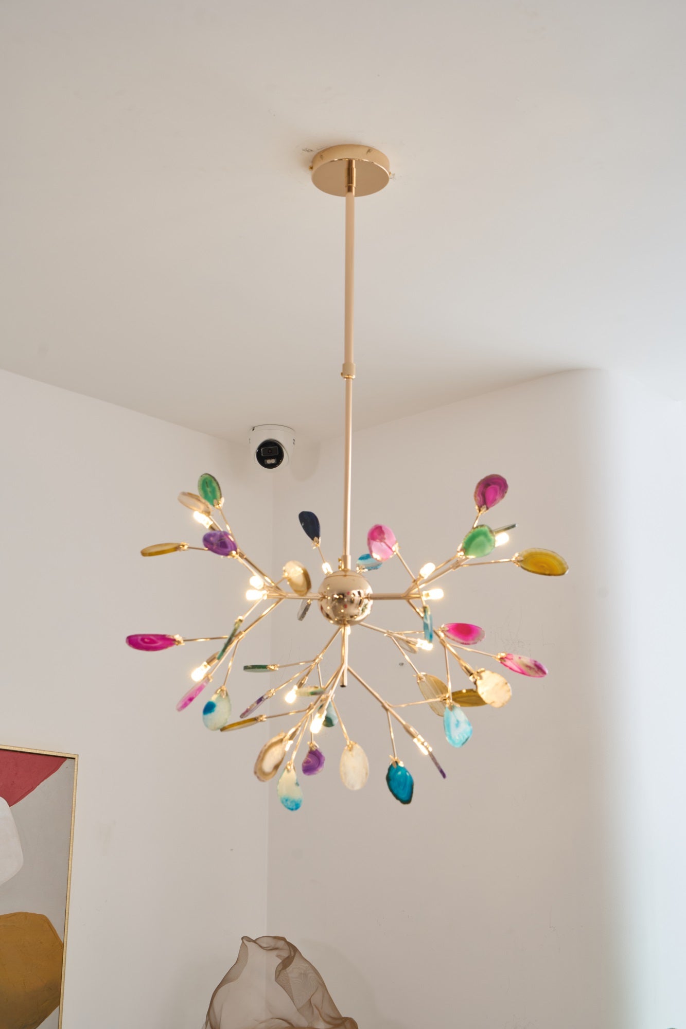 Agate Flake Chandelier | Natural Agate & Metal | Gold Finish
