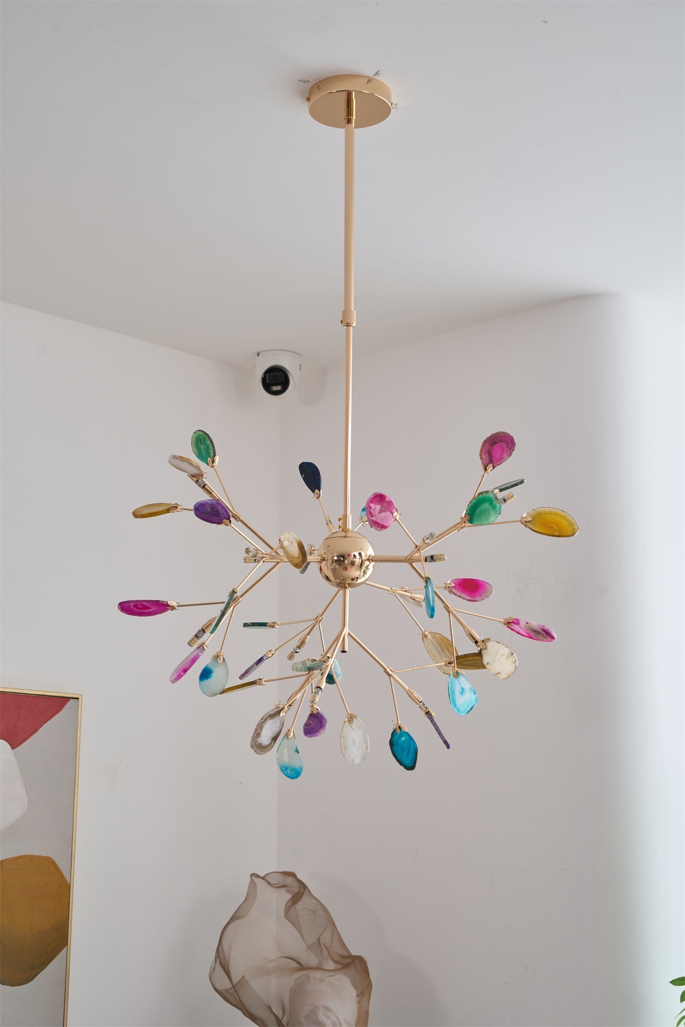 Agate Flake Chandelier | Natural Agate & Metal | Gold Finish