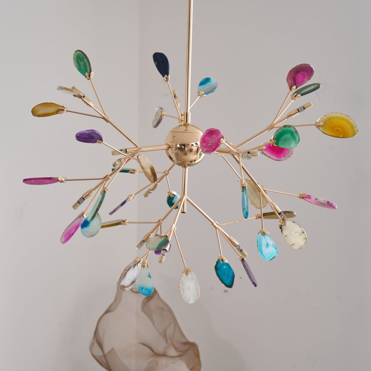 Agate Flake Chandelier | Natural Agate & Metal | Gold Finish