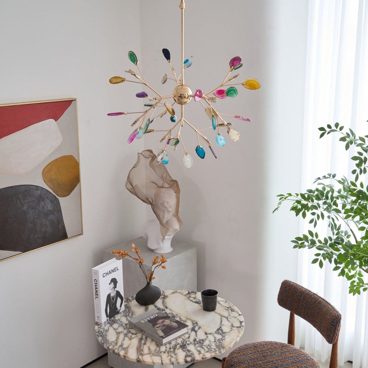 Agate Flake Chandelier | Natural Agate & Metal | Gold Finish
