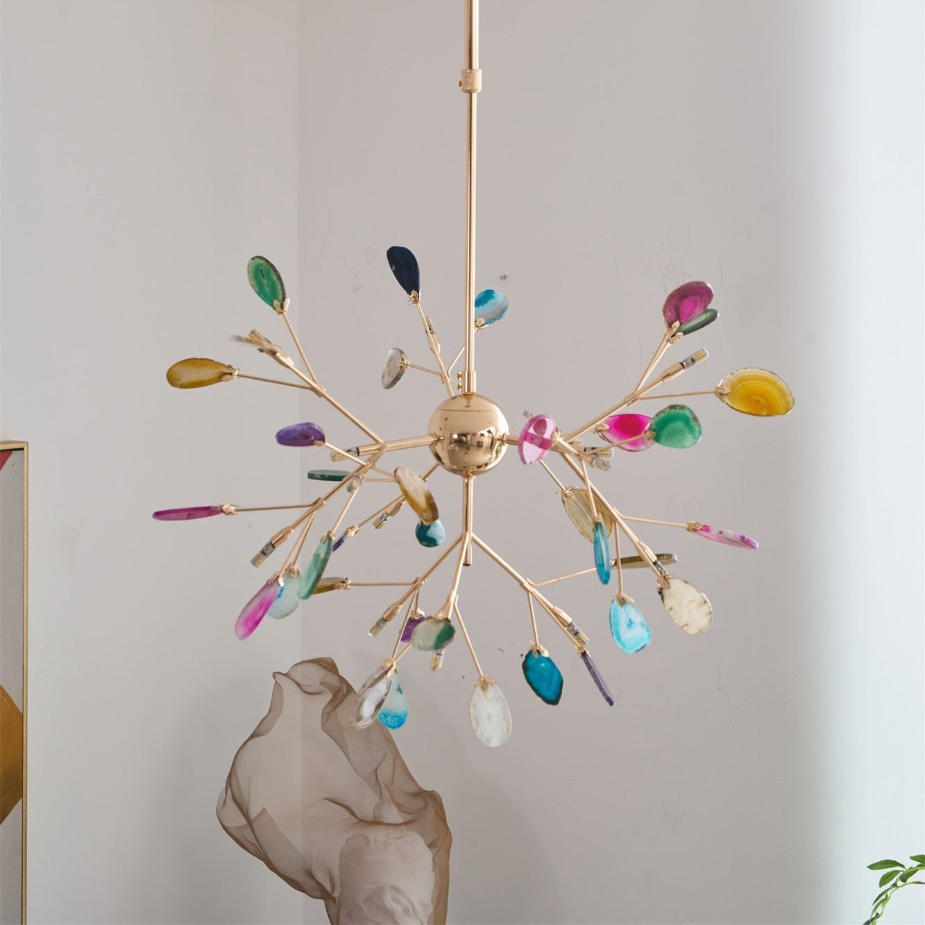 Agate Flake Chandelier | Natural Agate & Metal | Gold Finish
