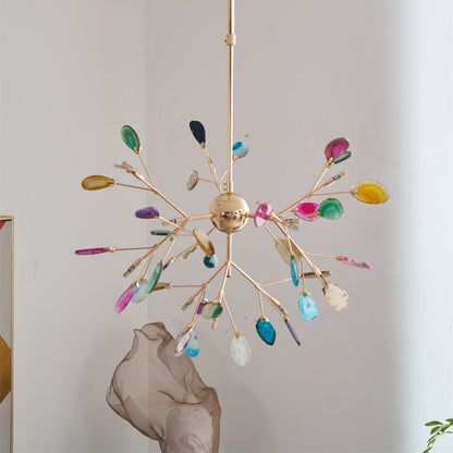 Agate Flake Chandelier | Natural Agate & Metal | Gold Finish
