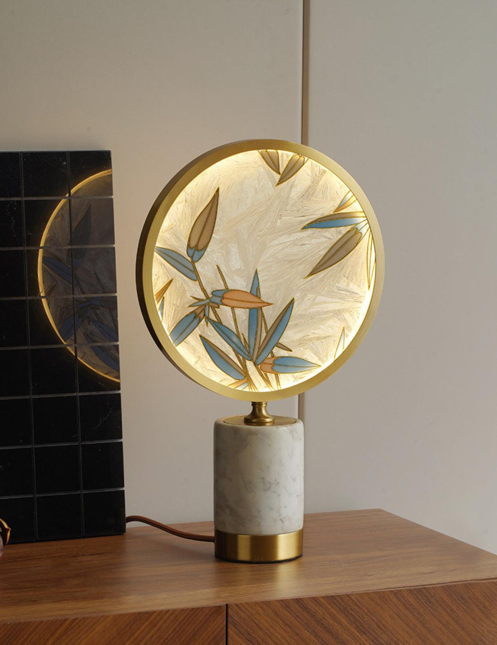 Enamel Table Lamp | Brass, Glass, Marble | White