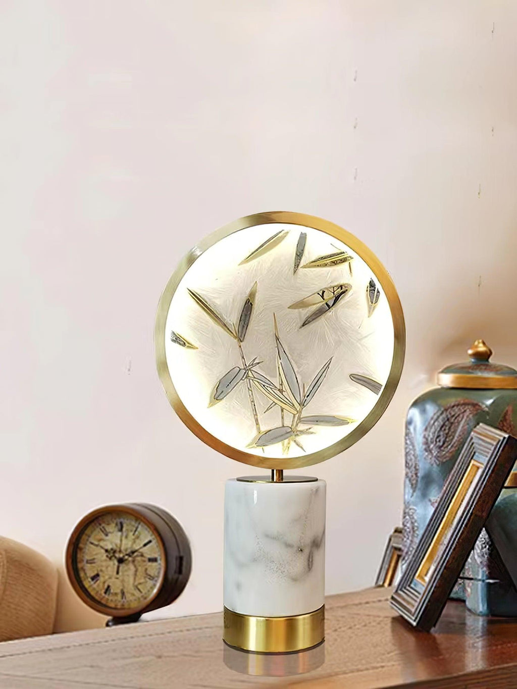 Enamel Table Lamp | Brass, Glass, Marble | White