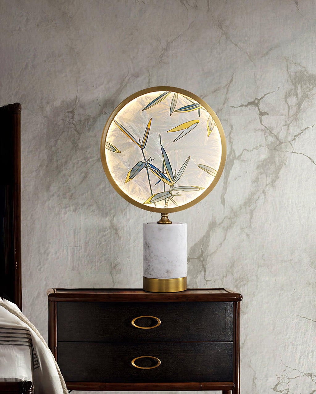 Enamel Table Lamp | Brass, Glass, Marble | White