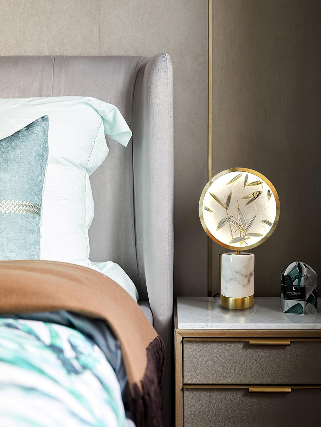 Enamel Table Lamp | Brass, Glass, Marble | White