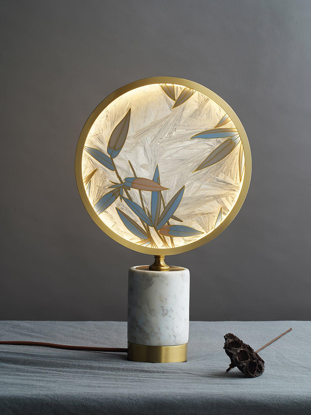 Enamel Table Lamp | Brass, Glass, Marble | White
