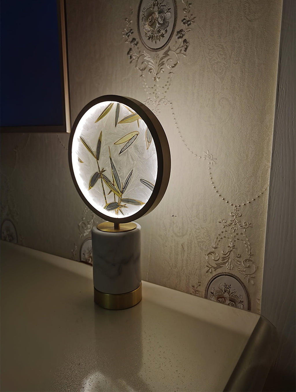 Enamel Table Lamp | Brass, Glass, Marble | White
