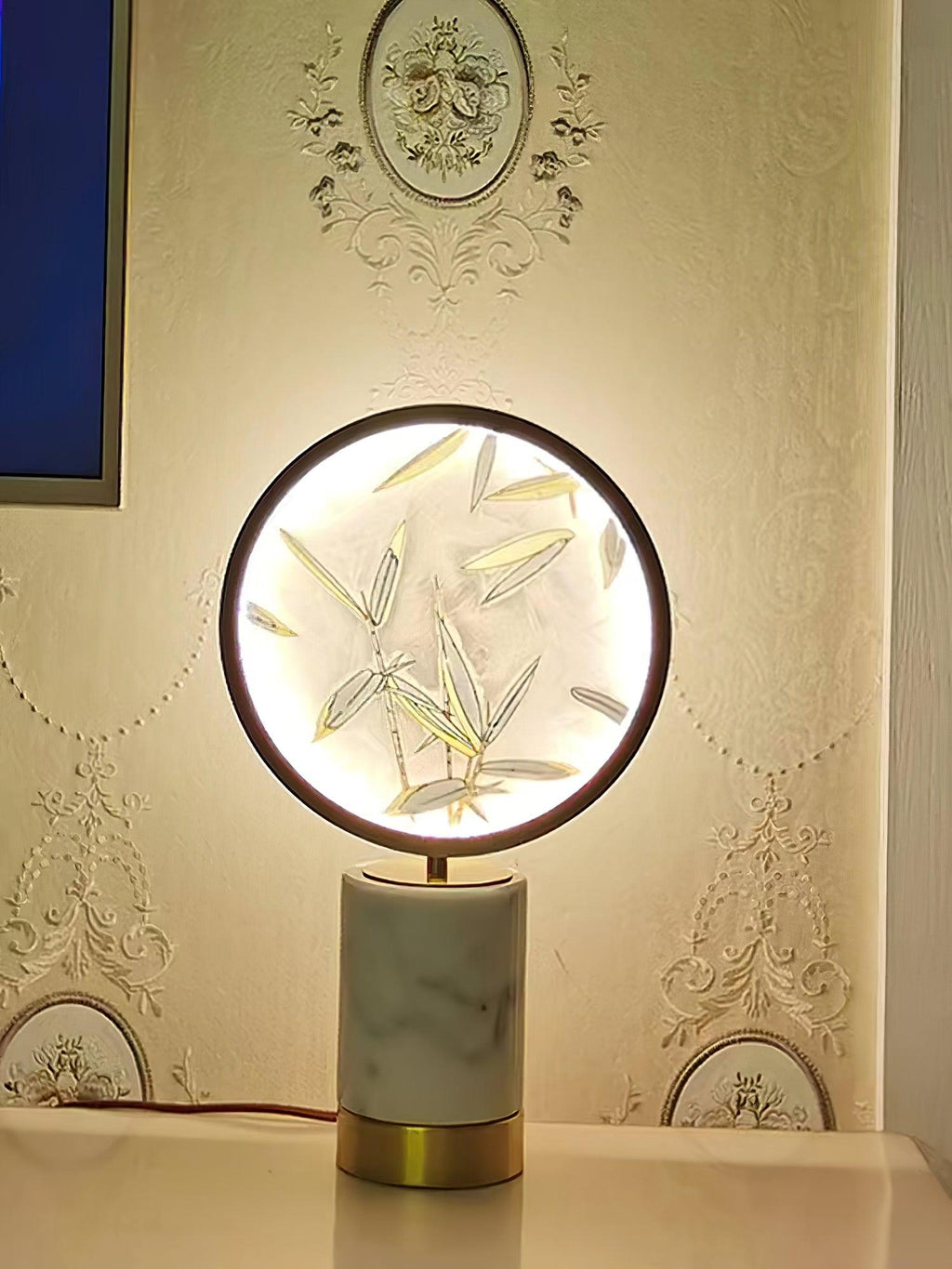 Enamel Table Lamp | Brass, Glass, Marble | White