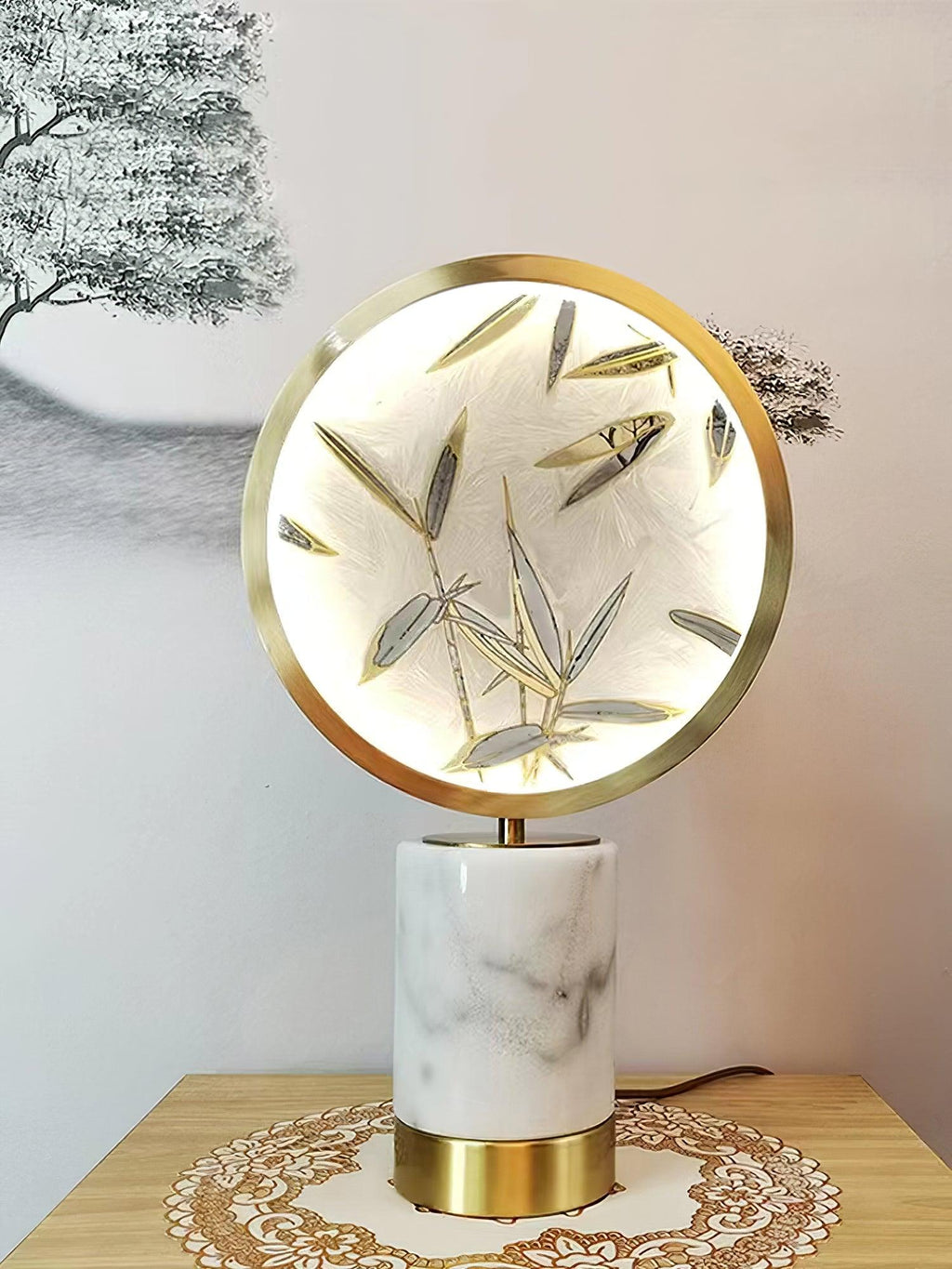 Enamel Table Lamp | Brass, Glass, Marble | White
