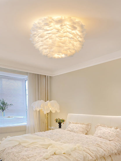Feathered Ceiling Lamp | Goose Feather | White, Pink