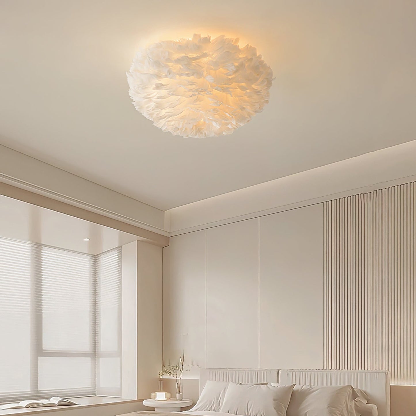 Feathered Ceiling Lamp | Goose Feather | White, Pink