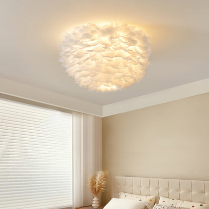 Feathered Ceiling Lamp | Goose Feather | White, Pink