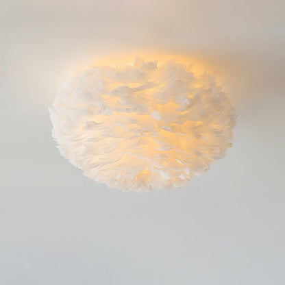 Feathered Ceiling Lamp | Goose Feather | White, Pink
