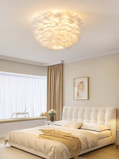Feathered Ceiling Lamp | Goose Feather | White, Pink