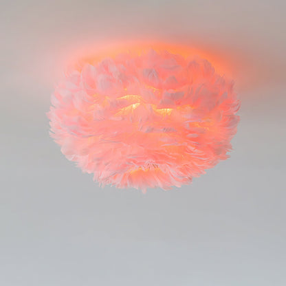 Feathered Ceiling Lamp | Goose Feather | White, Pink