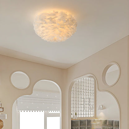 Feathered Ceiling Lamp | Goose Feather | White, Pink