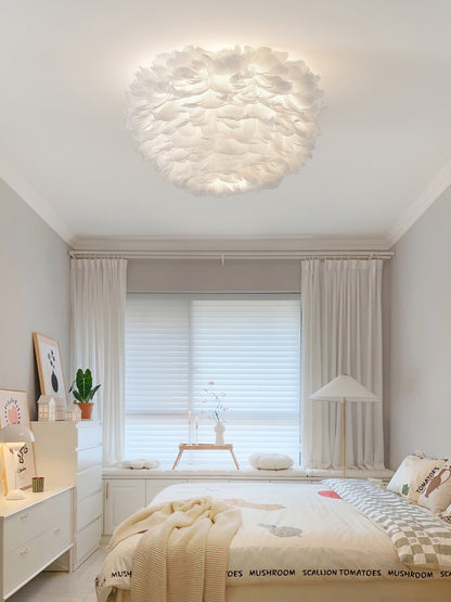 Feathered Ceiling Lamp | Goose Feather | White, Pink