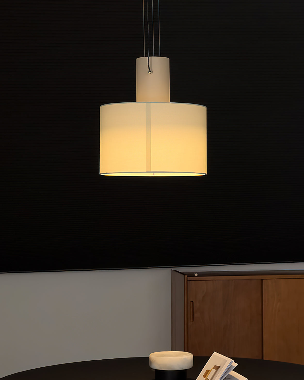 Estiluz Cyls Pendant Light | Black & Beige Metal | 32cm Diameter