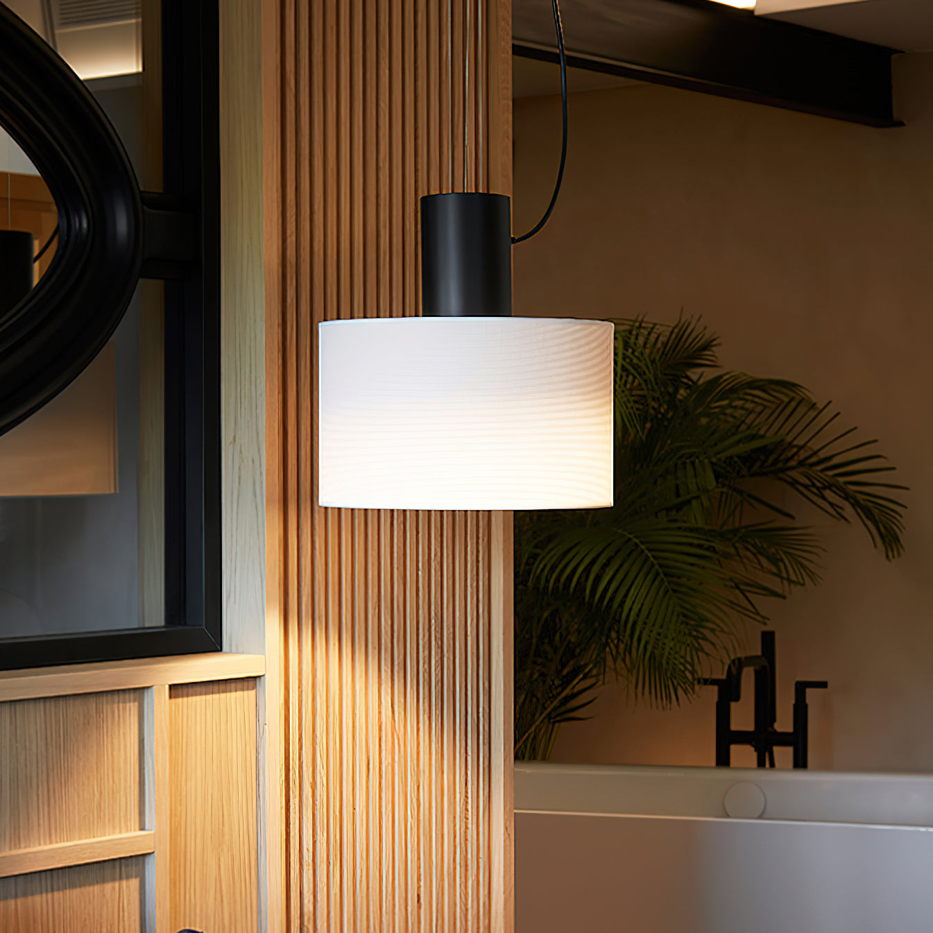 Estiluz Cyls Pendant Light | Black & Beige Metal | 32cm Diameter