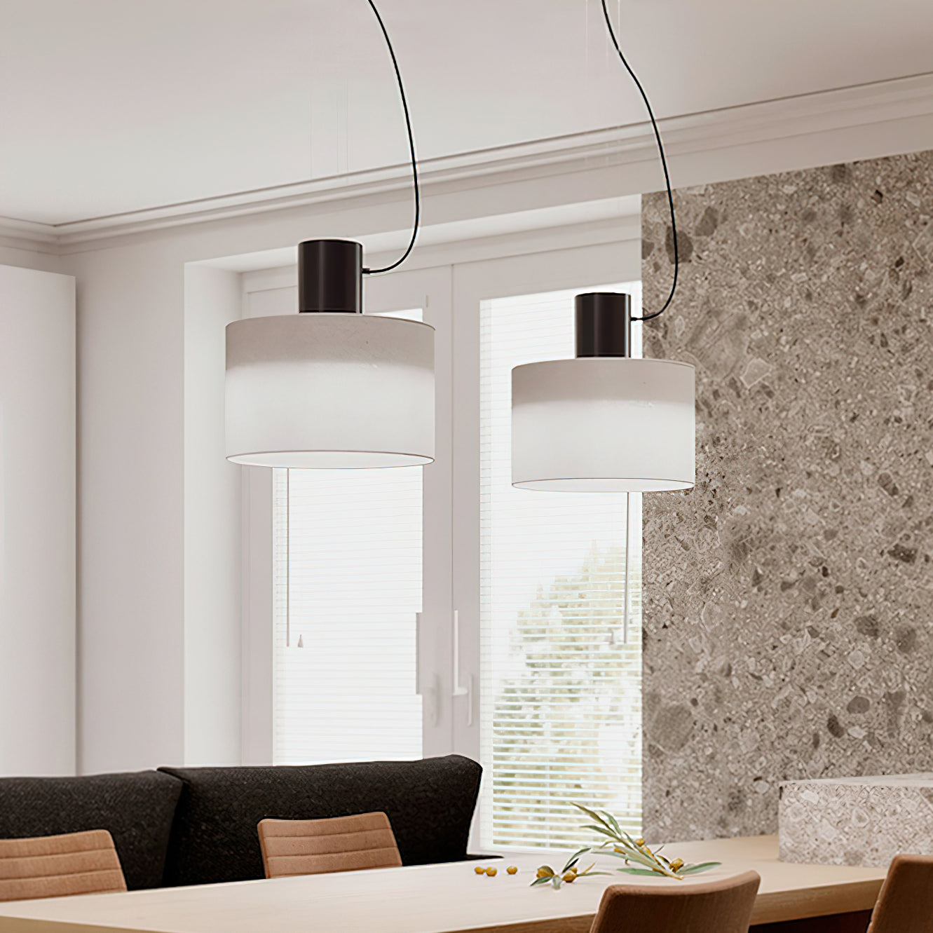 Estiluz Cyls Pendant Light | Black & Beige Metal | 32cm Diameter