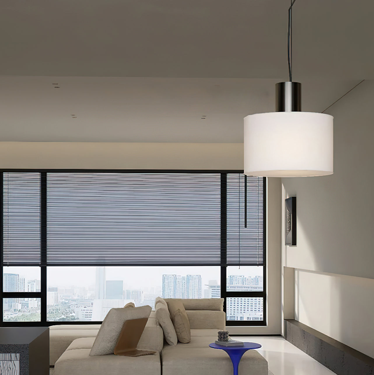 Estiluz Cyls Pendant Light | Black & Beige Metal | 32cm Diameter