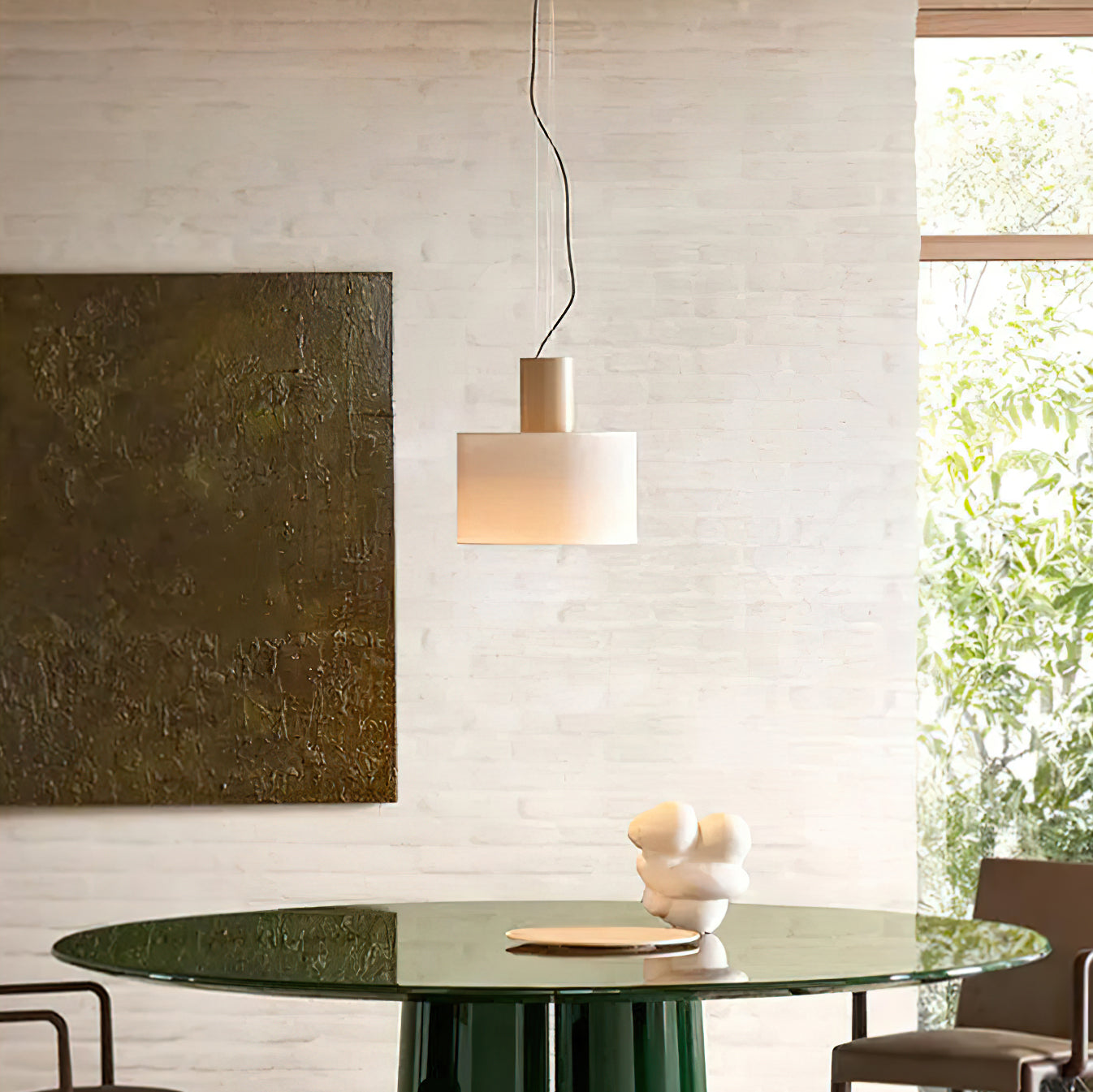 Estiluz Cyls Pendant Light | Black & Beige Metal | 32cm Diameter