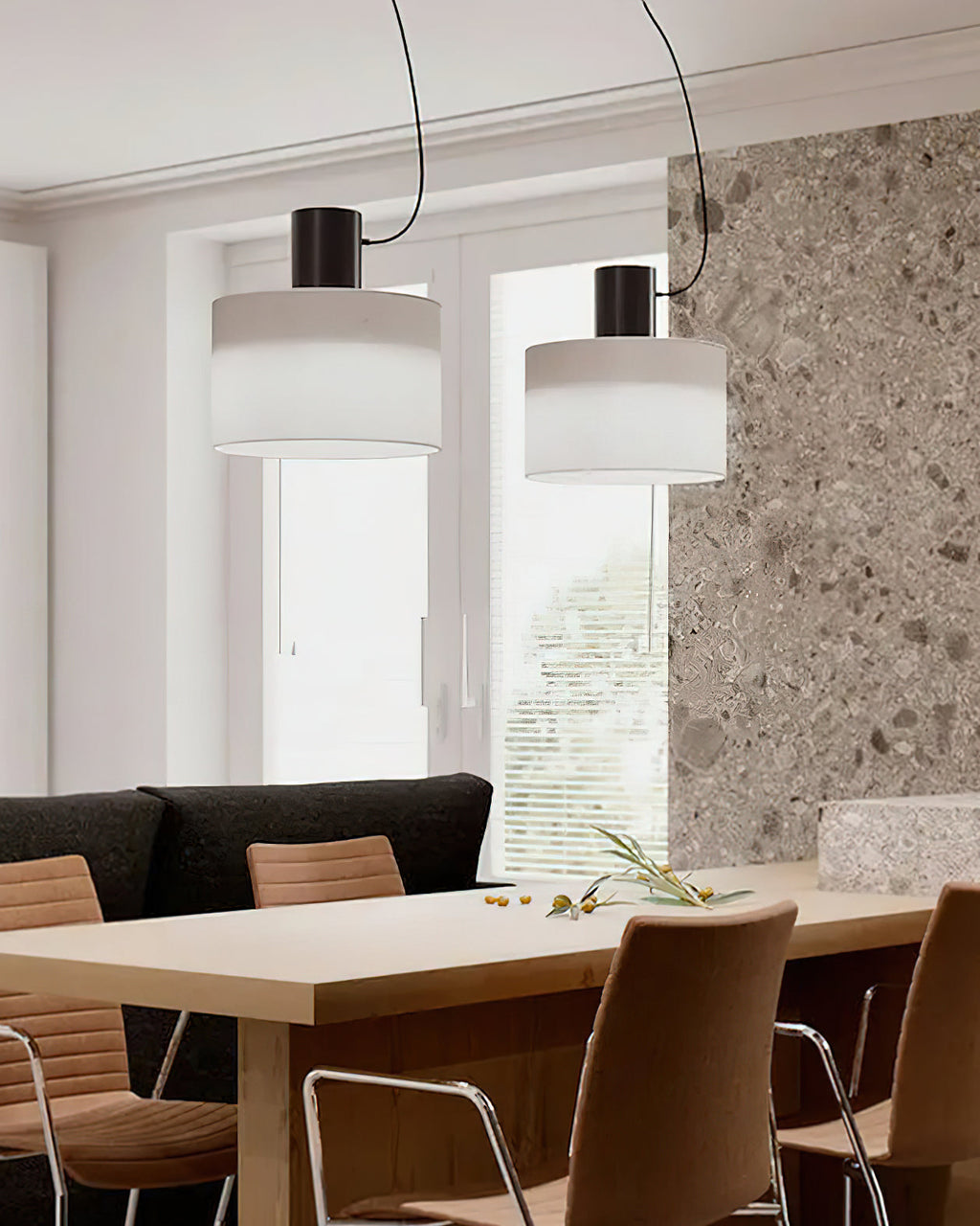 Estiluz Cyls Pendant Light | Black & Beige Metal | 32cm Diameter
