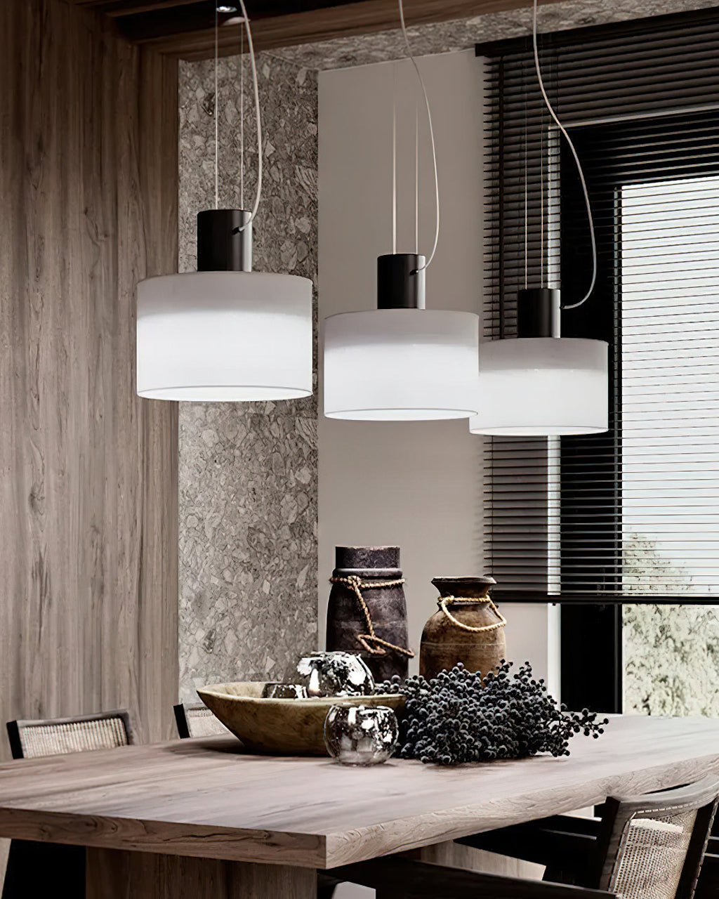 Estiluz Cyls Pendant Light | Black & Beige Metal | 32cm Diameter