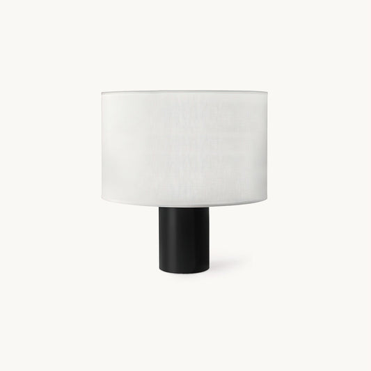 Table Lamp | Black Metal & White Fabric Shade | 32cm Diameter