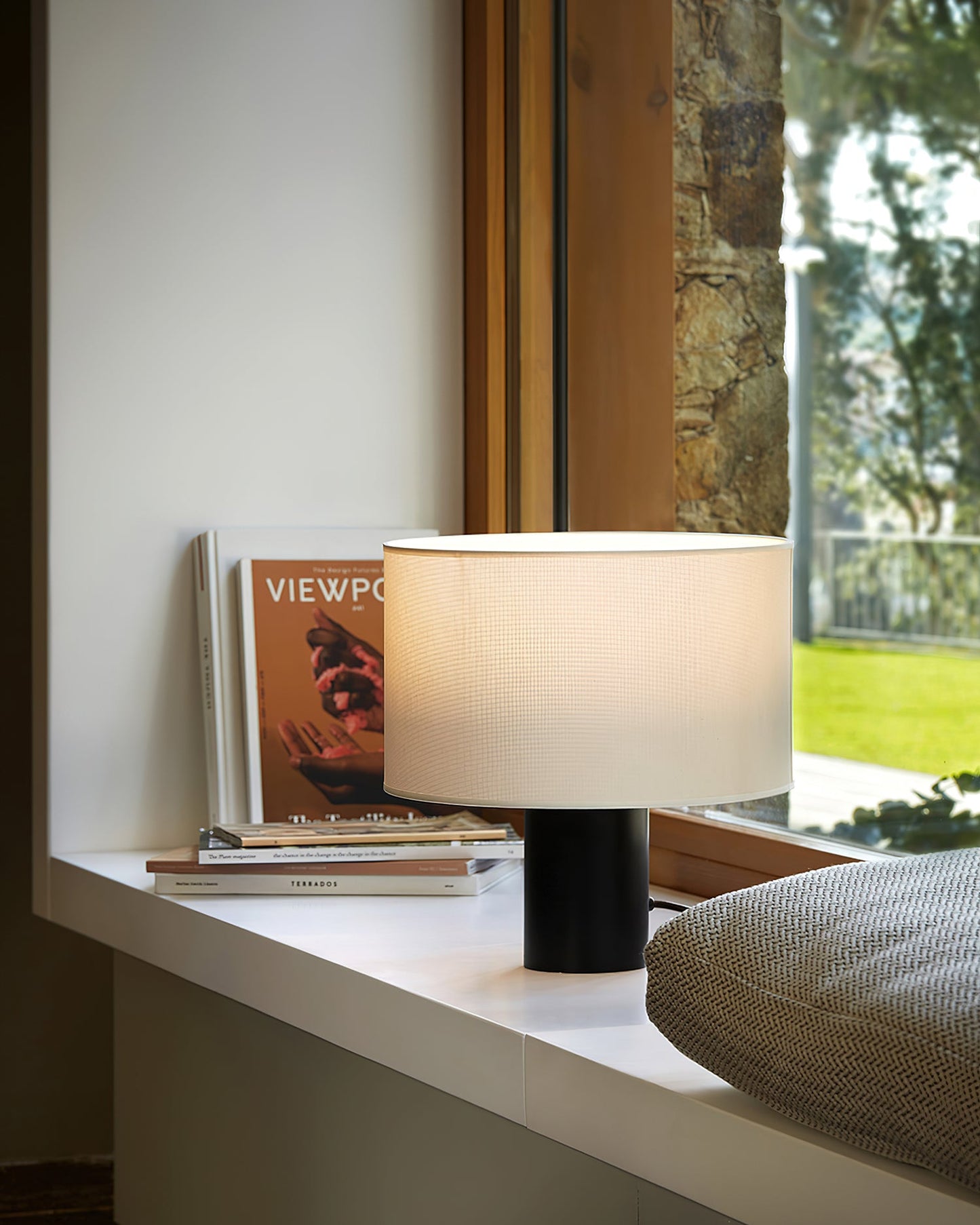 Table Lamp | Black Metal & White Fabric Shade | 32cm Diameter