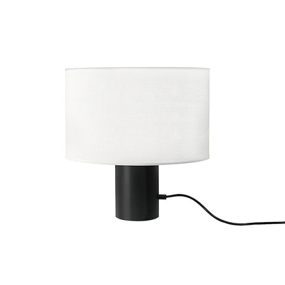 Table Lamp | Black Metal & White Fabric Shade | 32cm Diameter