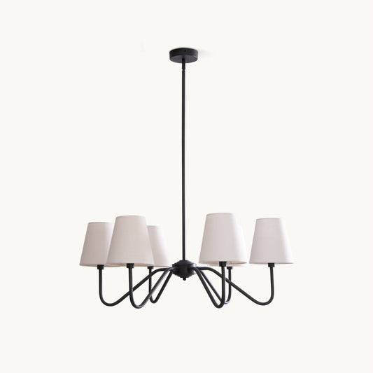 Chandelier | Brass Frame & Fabric Shades | Black, 6 Lights