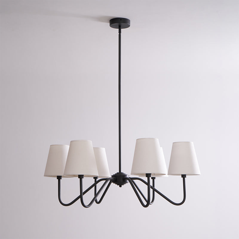 Chandelier | Brass Frame & Fabric Shades | Black, 6 Lights
