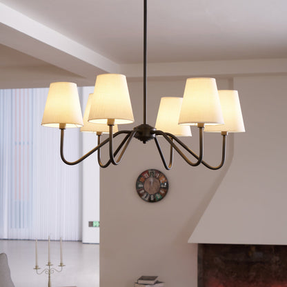 Chandelier | Brass Frame & Fabric Shades | Black, 6 Lights