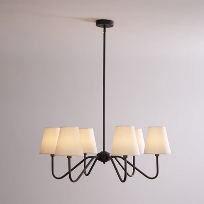 Chandelier | Brass Frame & Fabric Shades | Black, 6 Lights