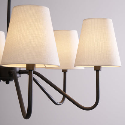 Chandelier | Brass Frame & Fabric Shades | Black, 6 Lights