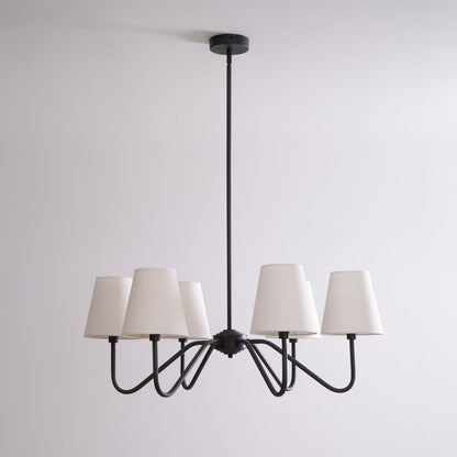 Chandelier | Brass Frame & Fabric Shades | Black, 6 Lights